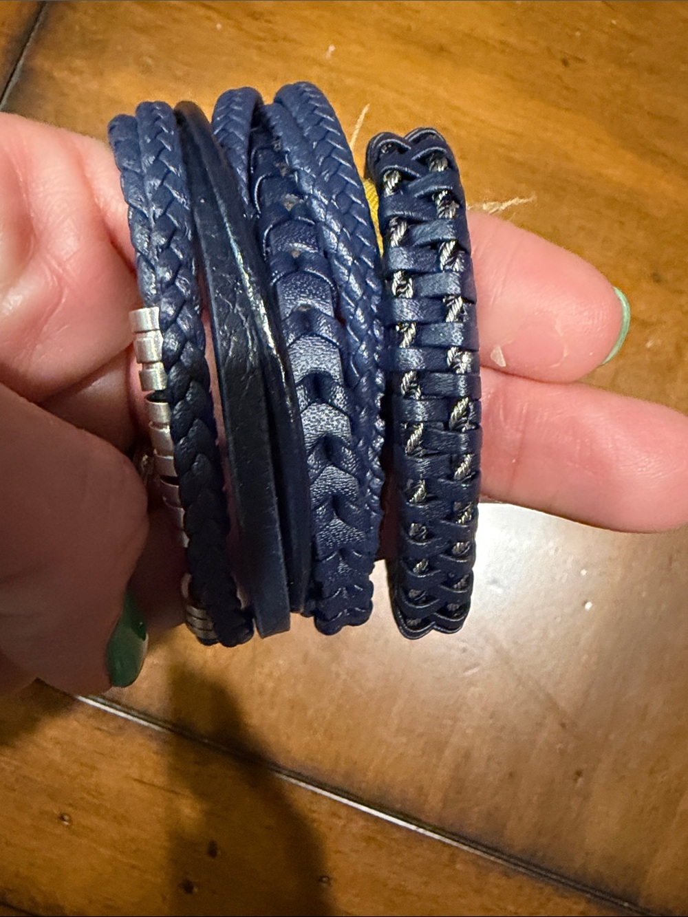 Navy Blue Braided Leather Swim Bracelet
